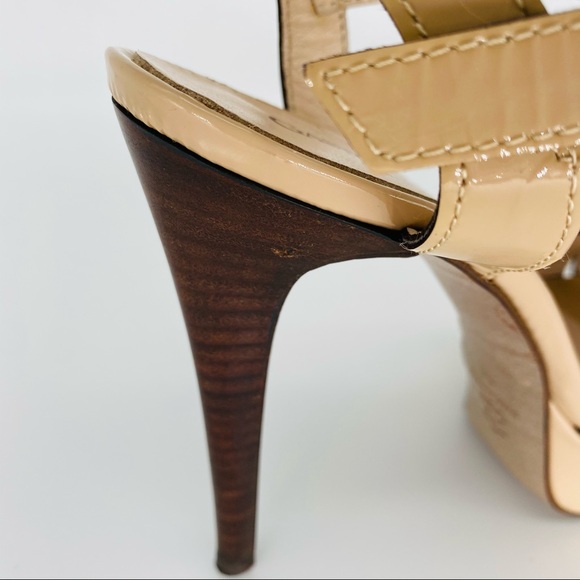 Gaston Lucioli Sandals Platforms and 5” Heels Tan Patent Leather Size 8 - Picture 6 of 14